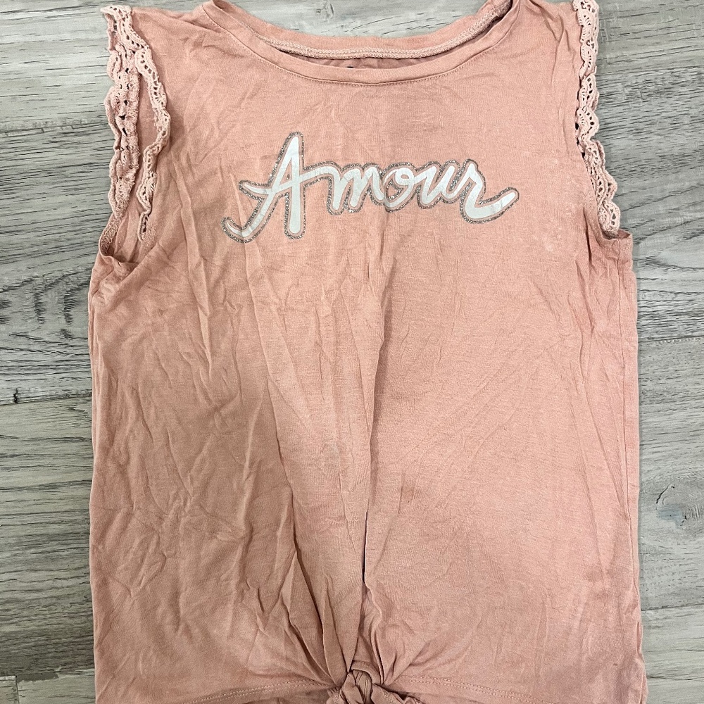 Super cute kids tank top tee sleeveless summer amour love lace pink girls